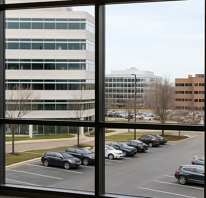 Vitre propre : Après l'utilisation du robot lave-vitre Purenza.